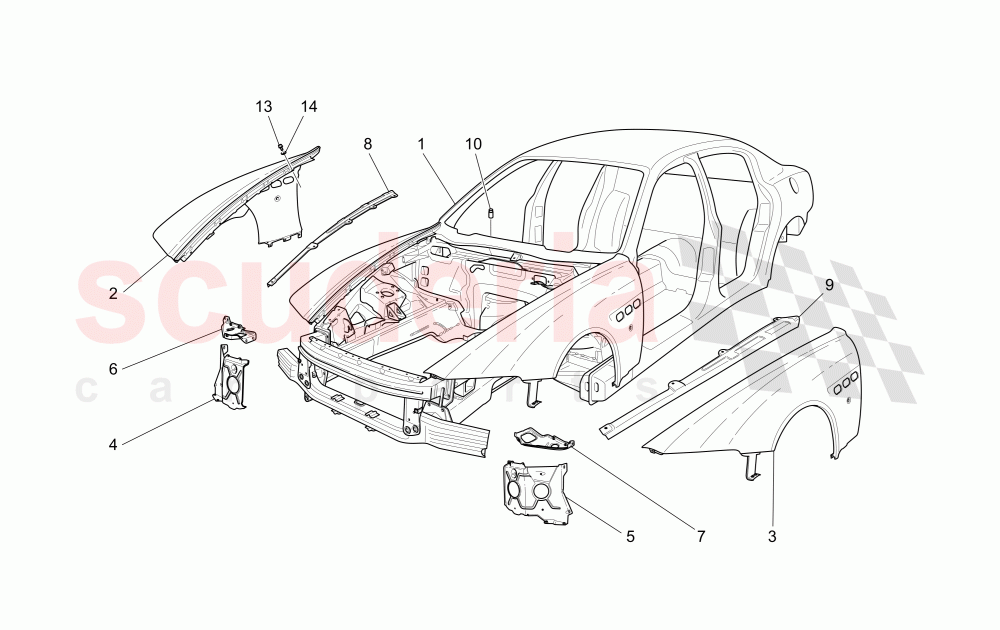 BODYWORK AND FRONT OUTER TRIM PANELS of Maserati Maserati Quattroporte (2003-2007) Auto