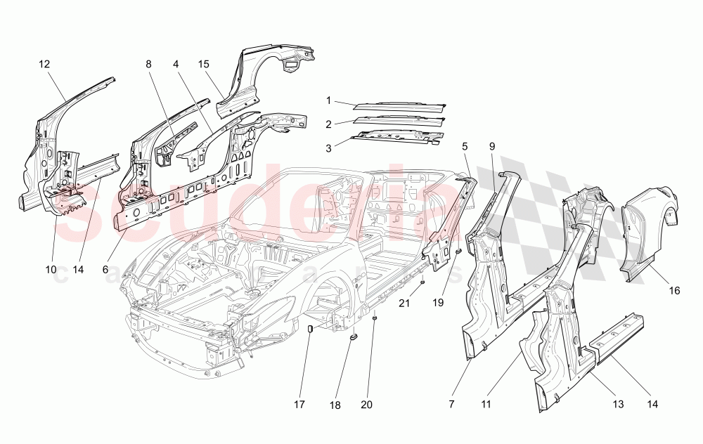 BODYWORK AND CENTRAL OUTER TRIM PANELS of Maserati Maserati GranCabrio (2013-2015) MC