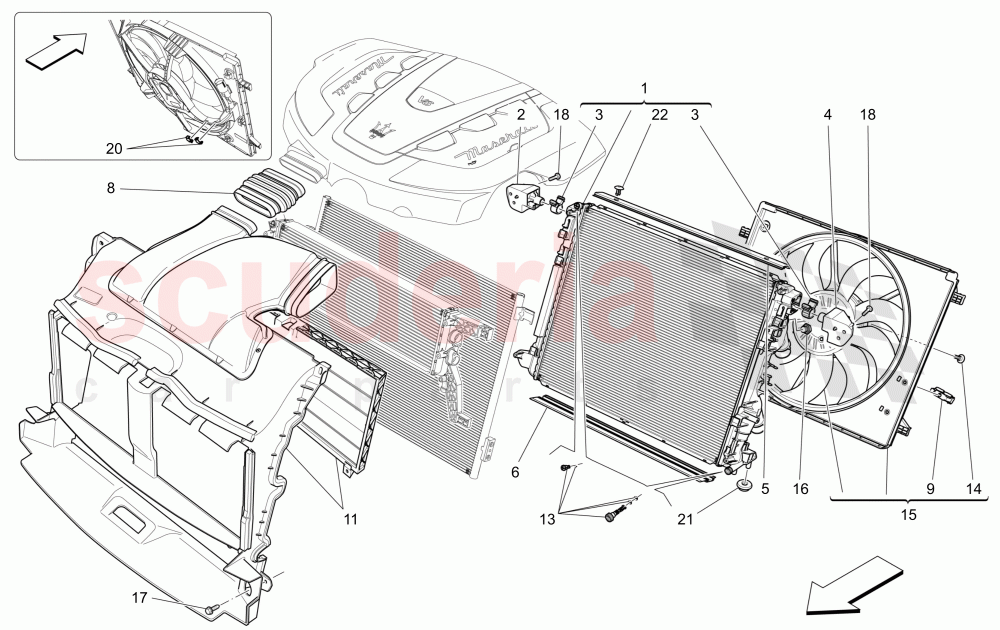 COOLING: AIR RADIATORS AND DUCTS of Maserati Maserati Quattroporte (2017+) Diesel