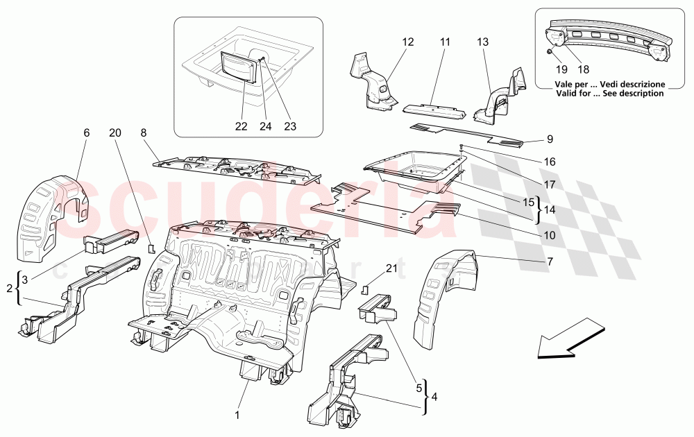 REAR STRUCTURAL FRAMES AND SHEET PANELS of Maserati Maserati Quattroporte (2003-2007) Auto