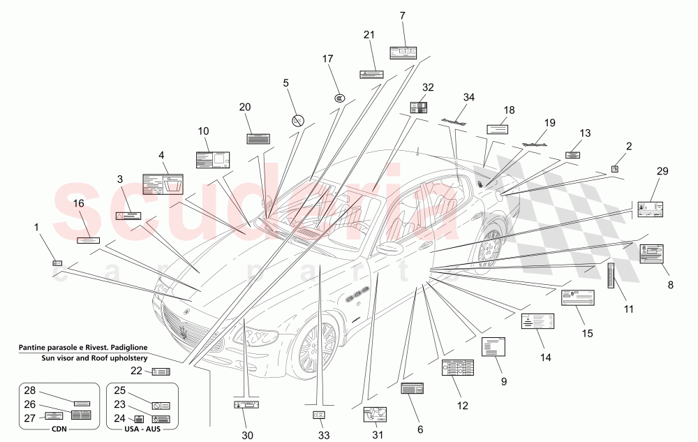 STICKERS AND LABELS of Maserati Maserati Quattroporte (2003-2007) Auto