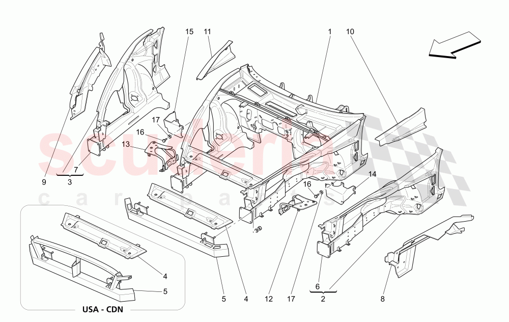 FRONT STRUCTURAL FRAMES AND SHEET PANELS of Maserati Maserati GranSport Spyder (2005-2007)