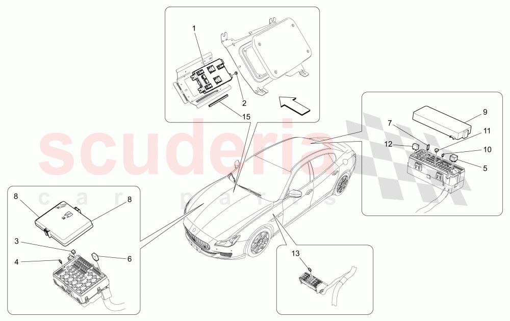 RELAYS, FUSES AND BOXES of Maserati Maserati Quattroporte (2013-2016) Diesel