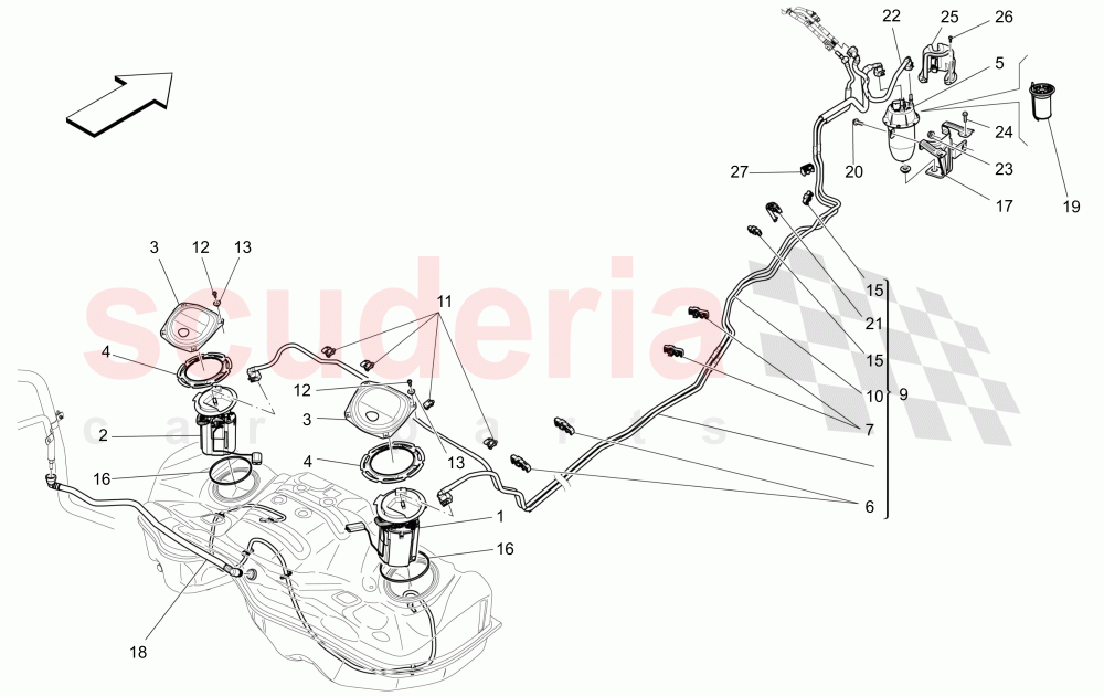 FUEL PUMPS AND CONNECTION LINES (Available with: EURO 6Not available with: EURO 5) of Maserati Maserati Quattroporte (2017+) Diesel