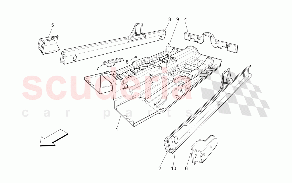 CENTRAL STRUCTURAL FRAMES AND SHEET PANELS of Maserati Maserati Quattroporte (2003-2007) Auto