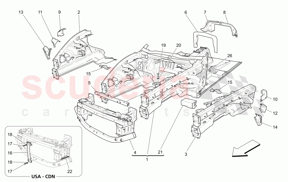 FRONT STRUCTURAL FRAMES AND SHEET PANELS of Maserati Maserati GranTurismo (2011-2012) S