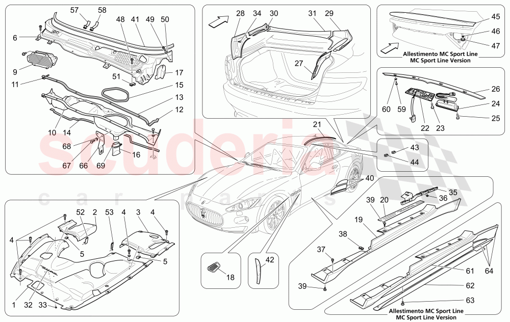 SHIELDS, TRIMS AND COVERING PANELS (Not available with: Special Edition) of Maserati Maserati GranTurismo (2011-2012) S