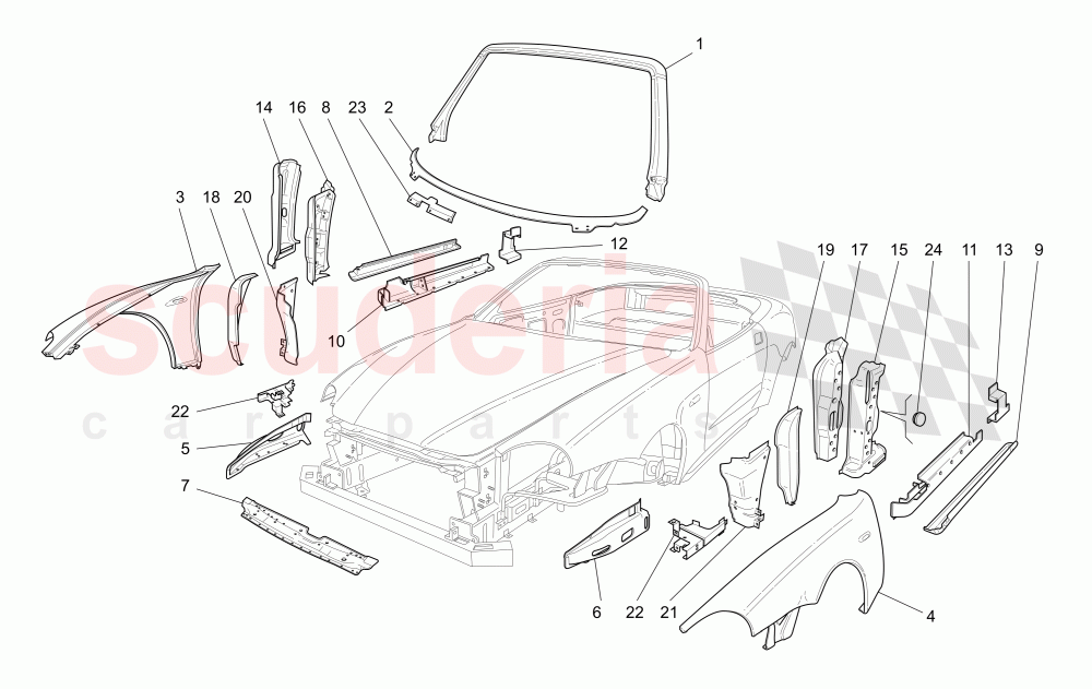 BODYWORK AND FRONT OUTER TRIM PANELS of Maserati Maserati GranSport Spyder (2005-2007)