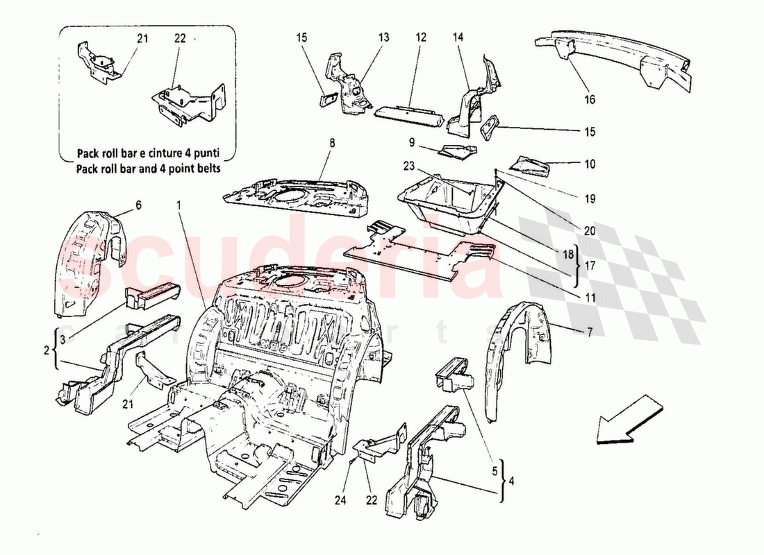 Rear Structual Frames and Sheet Panels of Maserati Maserati GranTurismo MC Stradale