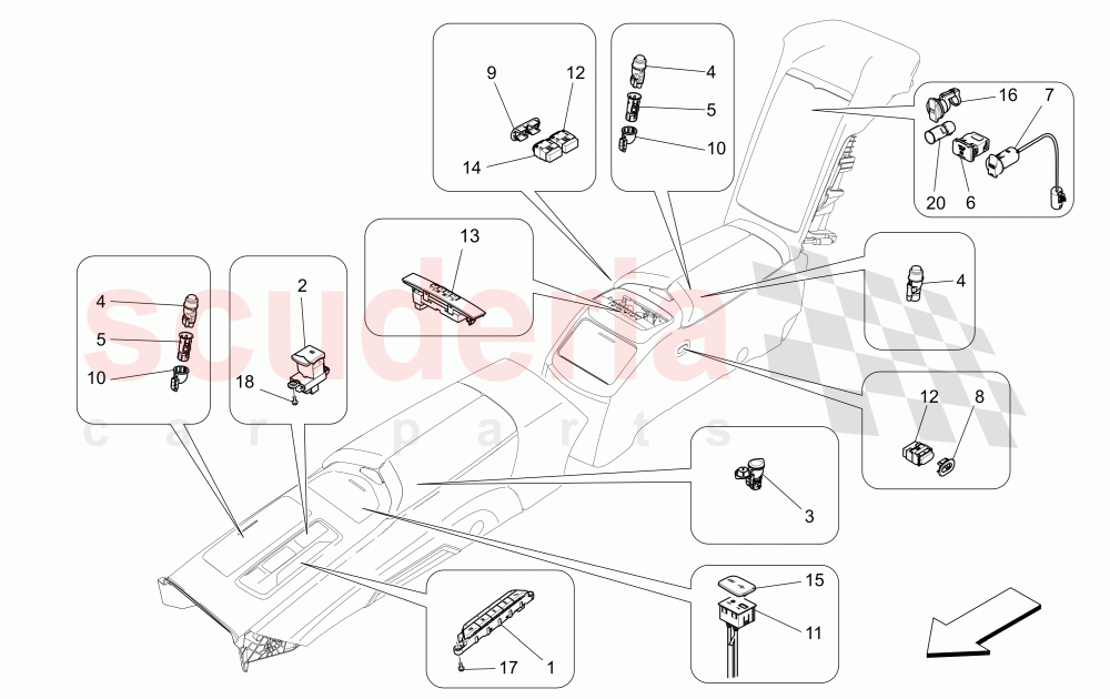 CENTRE CONSOLE DEVICES (Available with: COMFORT-LUXURY REAR SEATS WITH CENTRAL CONSOLE) of Maserati Maserati Quattroporte (2013-2016) S V6 410bhp