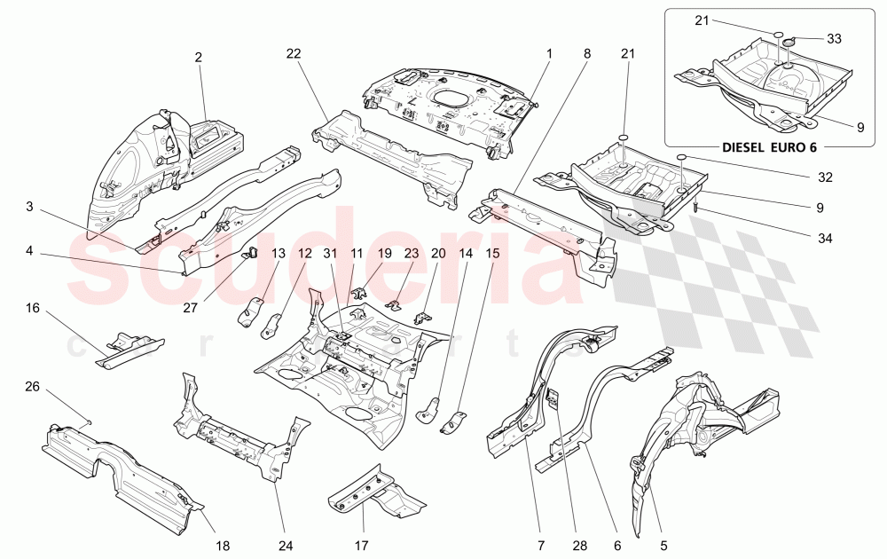 REAR STRUCTURAL FRAMES AND SHEET PANELS of Maserati Maserati Quattroporte (2017+) S Q4