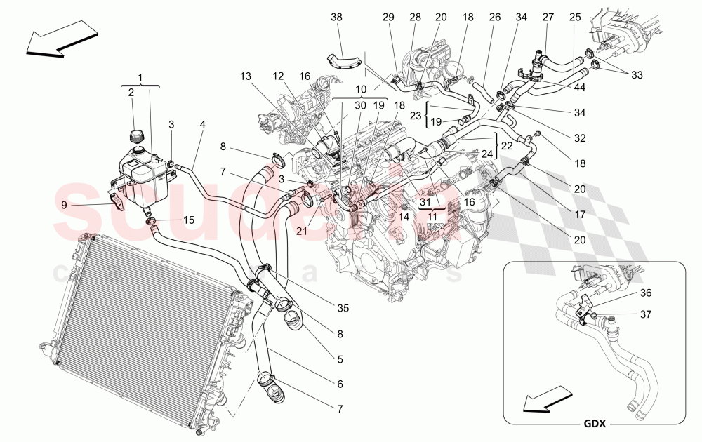 COOLING SYSTEM: NOURICE AND LINES (Not available with: FOUR-ZONE AUTOMATIC CLIMA) of Maserati Maserati Quattroporte (2013-2016) Diesel