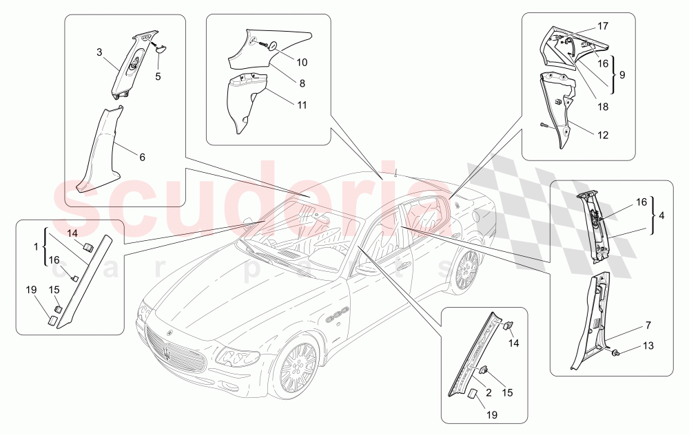 PASSENGER COMPARTMENT B PILLAR TRIM PANELS AND SIDE PANELS of Maserati Maserati Quattroporte (2003-2007) Auto