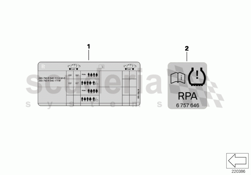 LABEL "TIRE PRESSURE" of Rolls Royce Rolls Royce Phantom Drophead Coupe