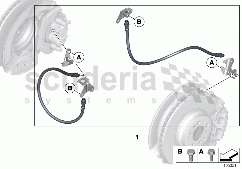 Set of brake hoses front of Rolls Royce Rolls Royce Phantom Extended Wheelbase