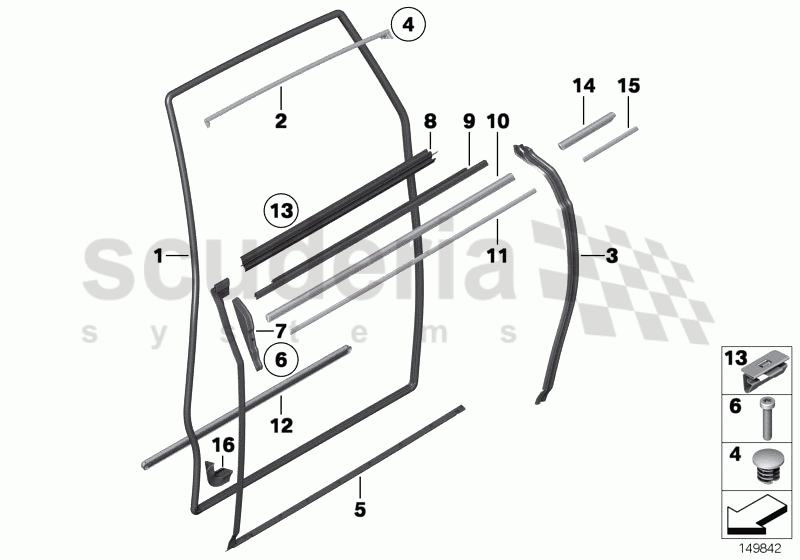 Door weatherstrip, rear of Rolls Royce Rolls Royce Phantom