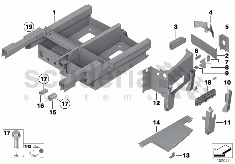 Mounting parts for trunk floor panel of Rolls Royce Rolls Royce Phantom Drophead Coupe