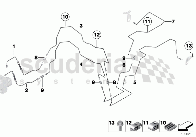 Set of brake pipes, rear of Rolls Royce Rolls Royce Phantom Drophead Coupe