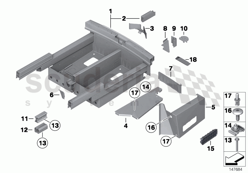 Mounting parts for trunk floor panel of Rolls Royce Rolls Royce Phantom Extended Wheelbase